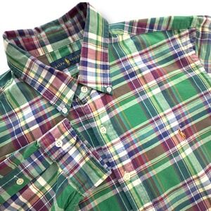 Ralph Lauren Mens XL Button Down‎ Long Sleeve Plaid Green Shirt Preppy